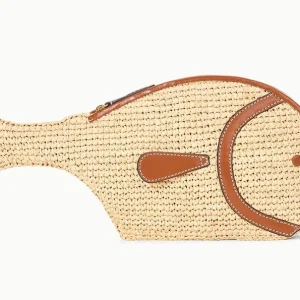 STAUD Pesce Raffia Clutch in Natural/Tan
