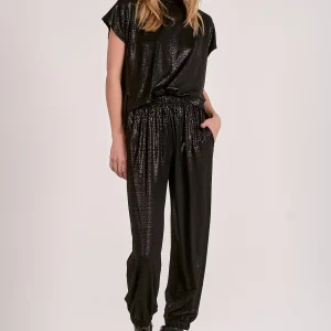 ELAN Metallic Short Sleeve T-Shirt Jumper in Black