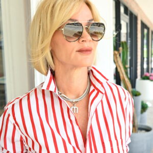 FRANK & EILEEN Relaxed Button-Up Shirt in White/Red Stripe