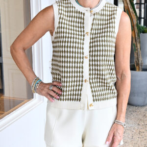 VARLEY Aura Knit Top in Egret/Golden Olive