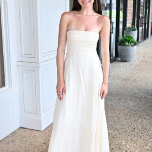 LUSANA Talia Pintuck Linen Maxi Dress in Ivory
