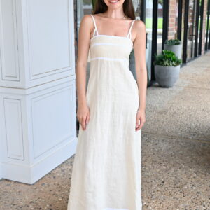 LUSANA Candice Linen Maxi Dress in Almond