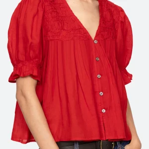 SEA Imogen Solid Short Sleeve Top in Red