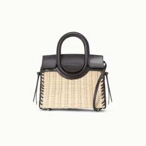 STAUD Maude Mini Wicker Carryall in Natural/Espresso