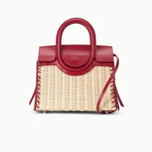 STAUD Maude Mini Wicker Carryall in Natural/Rouge