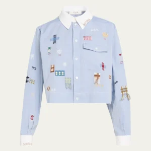 SEA Claira Embroidered Button Down in Blue