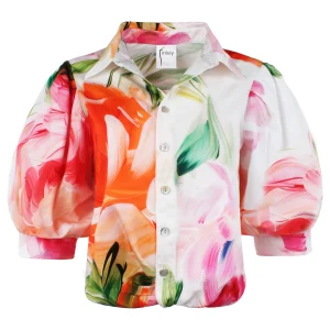 FINLEY Bomba Peony Floral Shirt in White/Orange/Pink