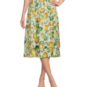 CURRENT AIR High Rise A-Line Tiered Midi Skirt in Lemon Multi