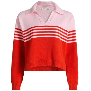 SIMKHAI Jules Knit Polo in Lobster Stripe