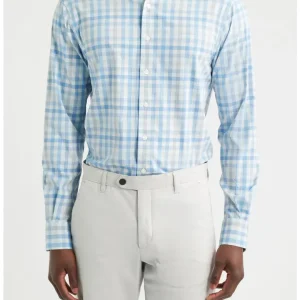 JOHNNIE-O Cay Everyday Performance Exploded Gingham Button-Up Shirt in Maliblu