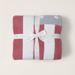 BAREFOOT DREAMS Cozychic American Flag Blanket in Moonwater Multi 45x70