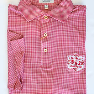 PETER MILLAR Border Performance Jersey Polo in Crimson with Oklahoma College World Series National Champions Logo