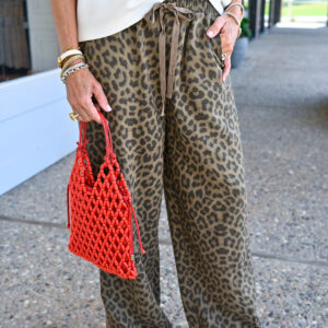 KLD Leopard Print Pant with Stripe in Mocha