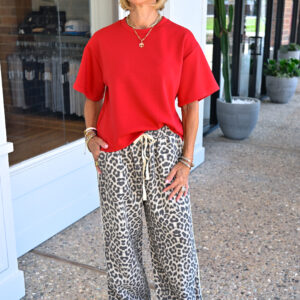 KLD Short-Sleeve Oversized Scuba Top in Red