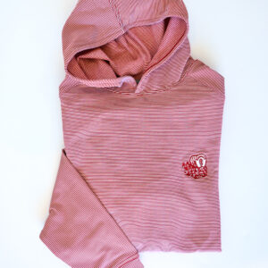 PETER MILLAR Pine Sugar Stripe Performance Hoodie with Schooner Logo in Crimson