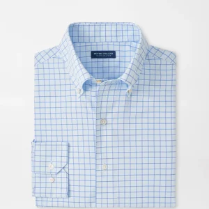 PETER MILLAR Rampart Performance Poplin Sport Shirt in Blue Brisk