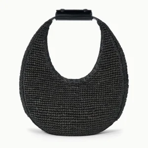 STAUD Moon Raffia Tote Bag in Black