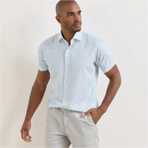 PETER MILLAR Whitehaven Cotton Lyocell Sport Shirt in Stream Blue