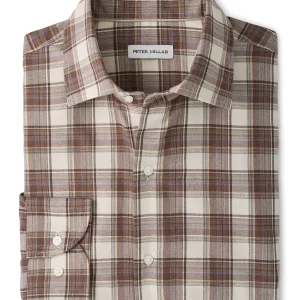 PETER MILLAR Cannon Performance Flannel Sport Shirt in Winter Ivory