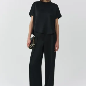 SIMKHAI Kyra Wide Leg Satin Pant in Black