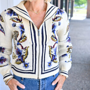 FARM RIO Golden Nature Knit Cardigan in Off-White