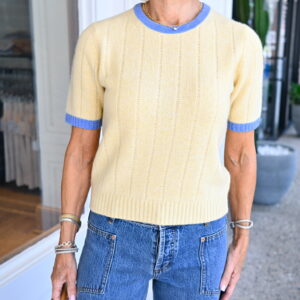 GUEST IN RESIDENCE Rib Ringer Tee in Butter/Blue