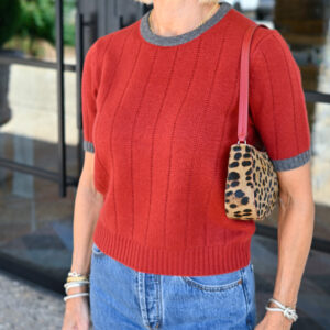 GUEST IN RESIDENCE Rib Ringer Tee in Carmine/Charcoal