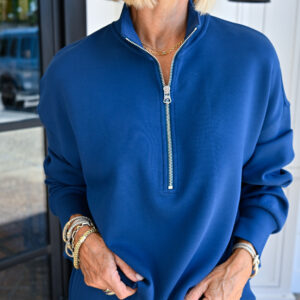 VARLEY Mavis Mock Neck Sweatshirt in Sea Blue