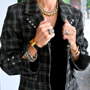 CENTRAL PARK WEST Felix Plaid Studded Jacket in Black
