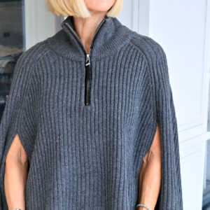SIMKHAI Danni Half-Zip Top in Dark Charcoal Melange
