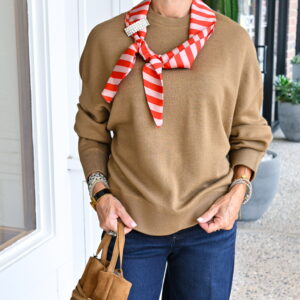 ESSENTIEL ANTWERP Kurtis Pullover with Scarf in Camel Club