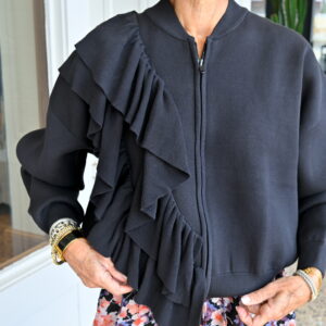 ESSENTIEL ANTWERP Kodi Cardigan with Frills in Charcoal Chic