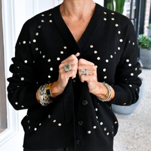 CENTRAL PARK WEST Felix Long Studded Cardigan in Black