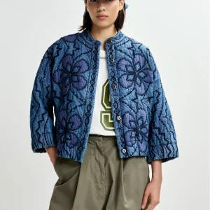 ESSENTIEL ANTWERP Jatropha Quilted Denim Jacket in Nile Blue