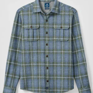 JOHNNIE-O Labrador Tartan Plaid Shacket in Laguna Blue