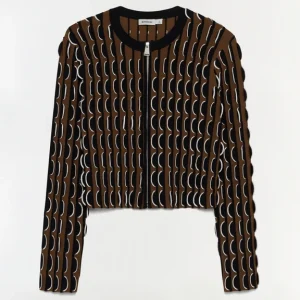 SIMKHAI Kylie Compact Knit Cardigan in Dark Ochre Multi