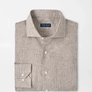 PETER MILLAR Astino Lino Check Sport Shirt in Summer Dunes
