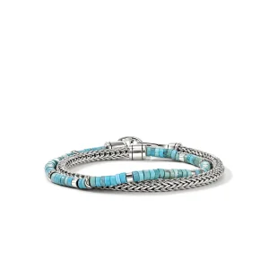 JOHN HARDY Heishi Sterling Silver Double Wrap Bracelet with Treated Turquoise Beads, 4MM