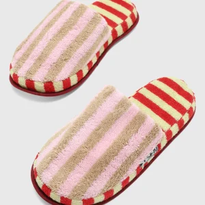 DUSEN DUSEN Terry Slippers in Ladybug Stripe