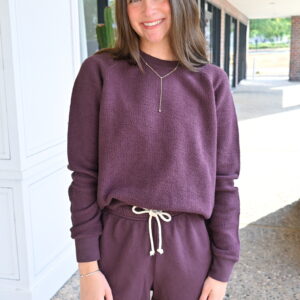 PERFECT WHITE TEE Ziggy Inside Out Fleece Long Sleeve Sweatshirt in Cherry Lacquer