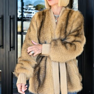 GENERATION LOVE Heloise Faux Fur Belted Wrap Jacket in Toasted Brown