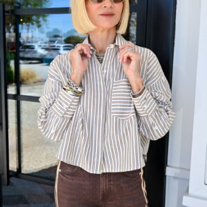 rag & bone Marin Cropped Striped Shirt in Tan