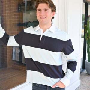 rag & bone Classic Cotton Stripe Rugby in Light Blue/Multi