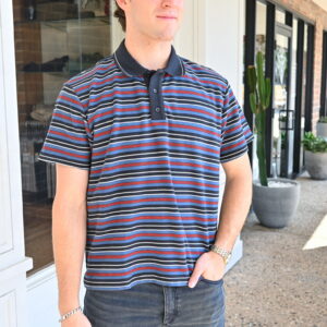 rag & bone Stripe Pique Polo in Navy Multi