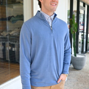 PETER MILLAR Soft Suede Performance Quarter Zip in Windy Blue