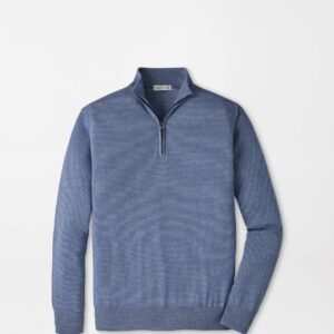 PETER MILLAR Canton Stripe Quarter-Zip Sweater in Blue Freesia