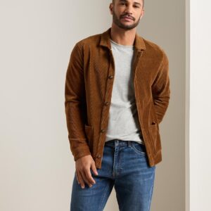 PETER MILLAR Corduroy Knit Chore Coat in Dark Amber