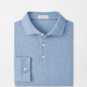 PETER MILLAR Herringbone Long Sleeve Polo in Cottage Blue