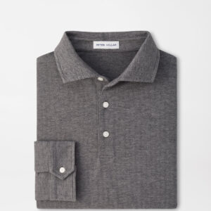 PETER MILLAR Herringbone Long Sleeve Polo in Charcoal