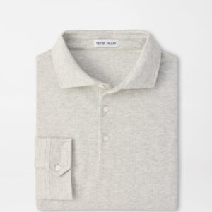 PETER MILLAR Herringbone Long Sleeve Polo in Gale Grey